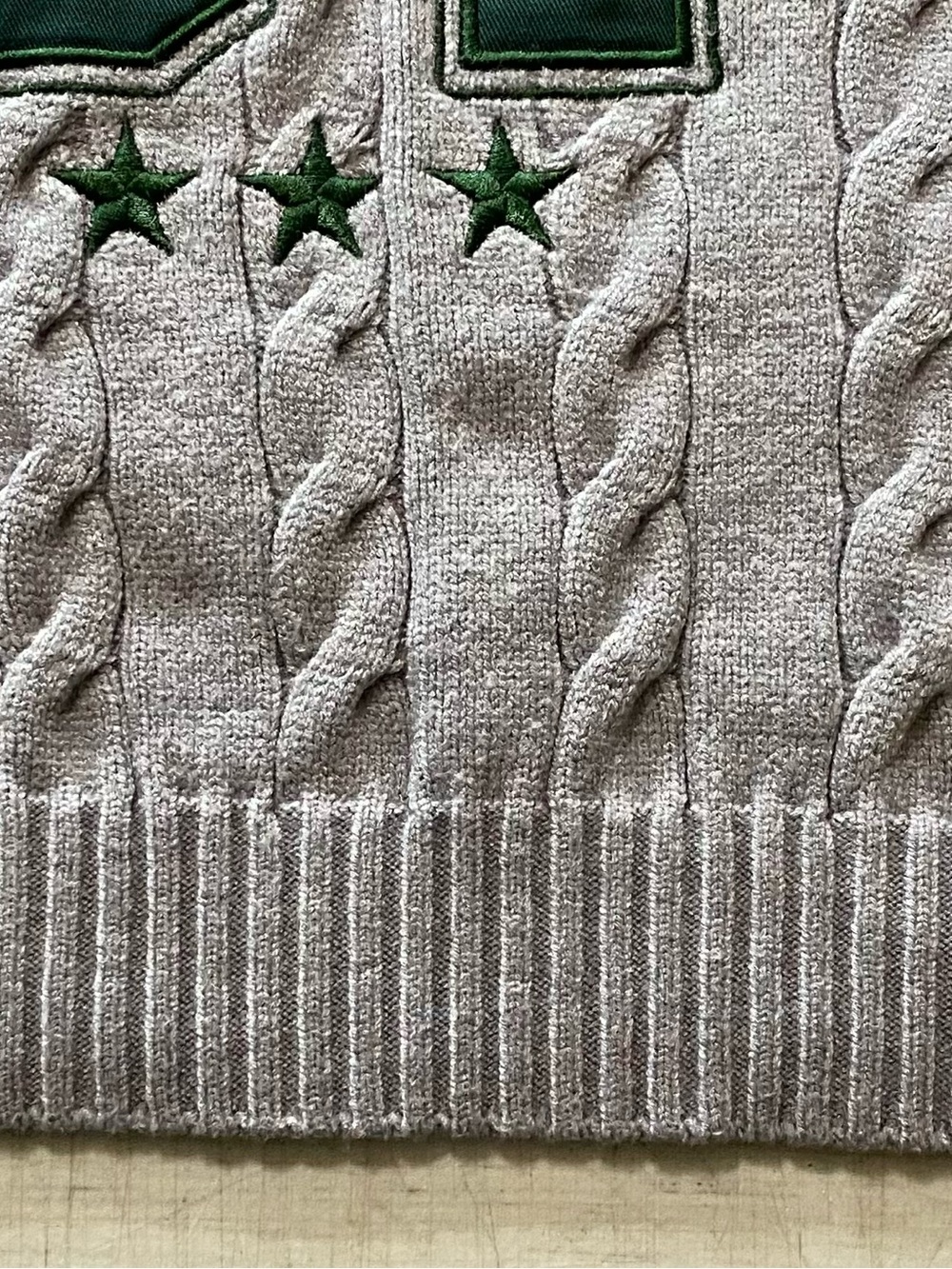 Faded  Rose Los Angeles 07 Cable Knit Cropped Sweater - Gray with Green Applique - Picture 6 of 9